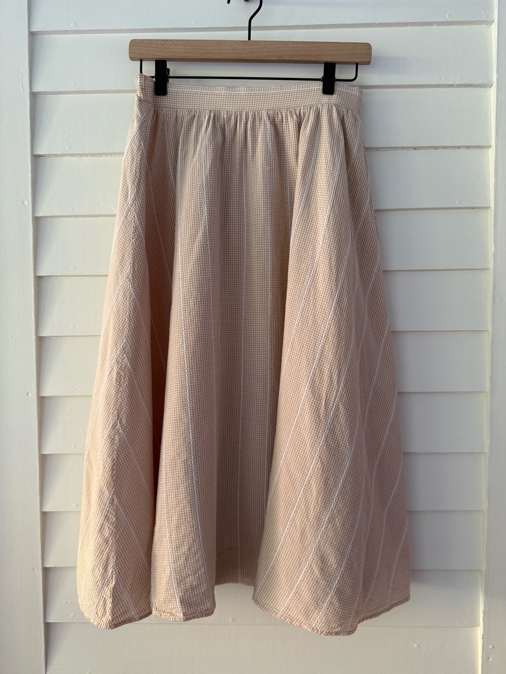 Earth Music & Ecology | Cottagecore Gingham Midi Skirt Beige Free Size